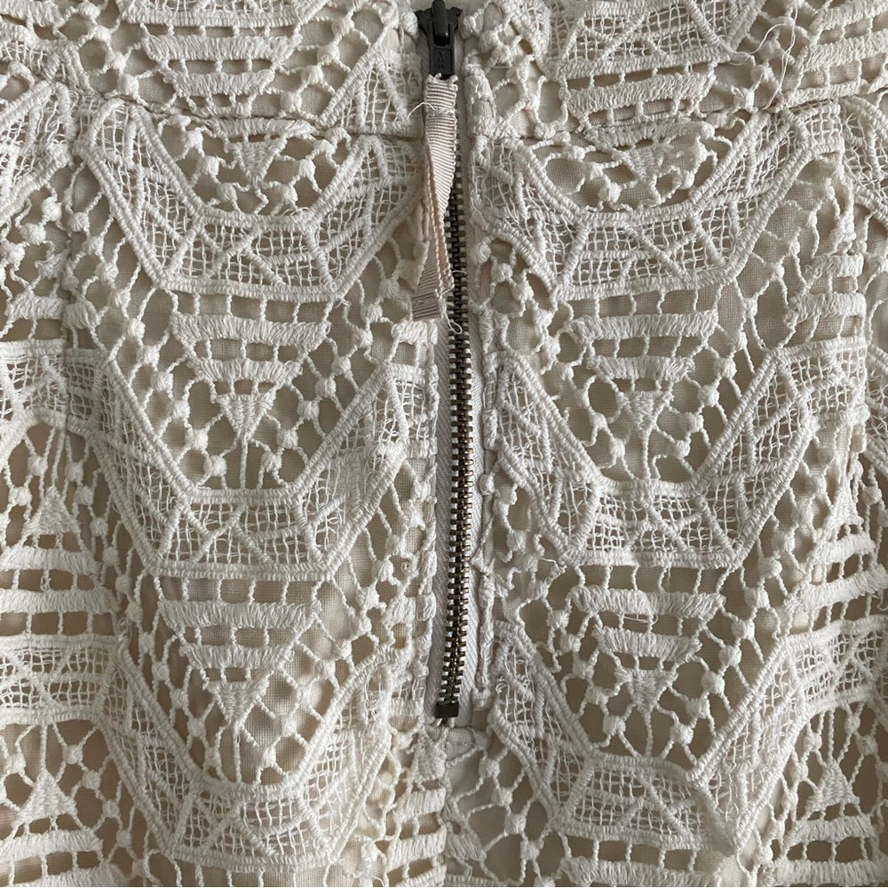 Maeve x Anthropologie Crochet Pencil Skirt Ivory Fringe 8P Petite Boho Coastal - Picture 12 of 13